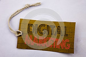 Handwriting Announcement text showing Digital Marketing. Business concept for online sale Business Strategy written on price tag p