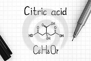 Handwriting Chemical formula of Citric Acid with black pen