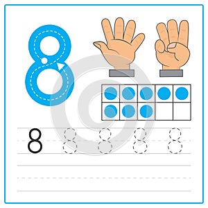 Number writing practice 8 photo