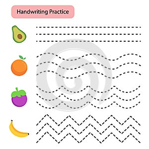 Handwriting Practice.Preschool worksheet, trace the curved, zig-zag, wavy lines to match pencil.