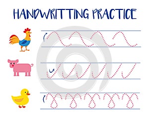 Handwriting practice sheet. Educational children game, printable worksheet for kids. Preschool activity, worksheet for printing, l