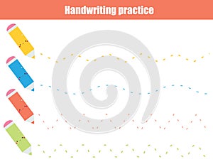 Handwriting practice sheet. Educational children game, printable worksheet for kids. Tracing wavy lines and zig zag