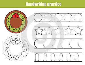 Handwriting practice sheet. Educational children game, printable worksheet for kids. Writing training printable worksheet. Christm