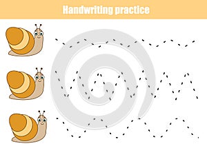 Handwriting practice sheet. Educational children game, printable worksheet for kids. Animals theme