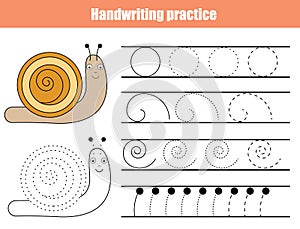 Handwriting practice sheet. Educational children game, printable worksheet for kids. Writing training printable worksheet. Spiral