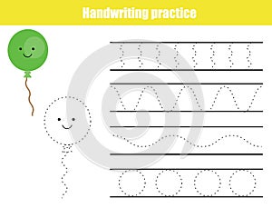 Handwriting practice sheet. Educational children game, printable worksheet for kids. Writing training printable worksheet. Wavy sh