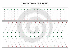 Handwriting practice sheet. Educational children game, printable worksheet for kids. Writing training, tracing lines.