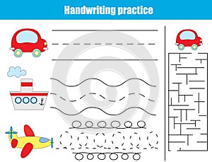 Handwriting practice sheet. Educational children game