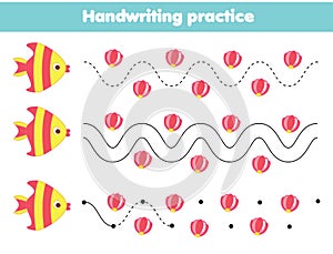 Handwriting practice sheet with funny rabbit. Educational children game. Tracing lines. early education worksheet for kids