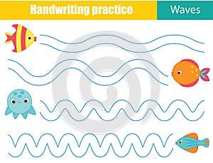 Handwriting practice sheet with funny rabbit. Educational children game. Tracing lines. early education worksheet for kids