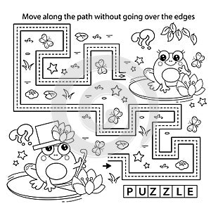 Handwriting practice sheet. Simple educational game or maze. Coloring Page Outline Of cartoon little frogs. Coloring book for kids