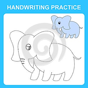 Handwriting practice. Trace the lines and color the elephant. Educational kids game, coloring sheet, printable worksheet. Vector