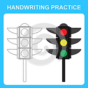 Handwriting practice. Trace the lines and color the traffic light. Educational kids game, coloring book sheet, printable worksheet