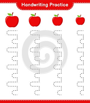 Handwriting practice. Tracing lines of Apple. Educational children game, printable worksheet, vector illustration