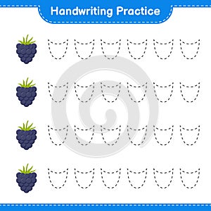 Handwriting practice. Tracing lines of Blackberries. Educational children game, printable worksheet, vector illustration