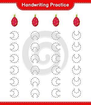 Handwriting practice. Tracing lines of Dragon Fruit. Educational children game, printable worksheet, vector illustration