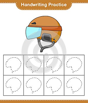 Handwriting practice. Tracing lines of Hockey Helmet. Educational children game, printable worksheet, vector illustration