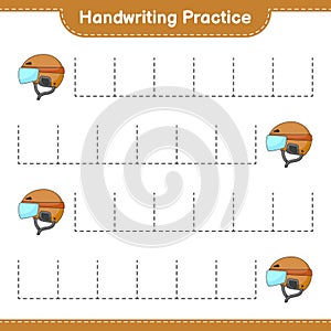 Handwriting practice. Tracing lines of Hockey Helmet. Educational children game, printable worksheet, vector illustration