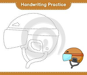 Handwriting practice. Tracing lines of Hockey Helmet. Educational children game, printable worksheet, vector illustration