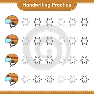 Handwriting practice. Tracing lines of Hockey Helmet. Educational children game, printable worksheet, vector illustration