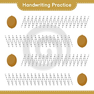 Handwriting practice. Tracing lines of Kiwi. Educational children game, printable worksheet, vector illustration