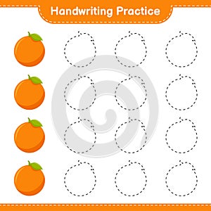 Handwriting practice. Tracing lines of Orange. Educational children game, printable worksheet, vector illustration