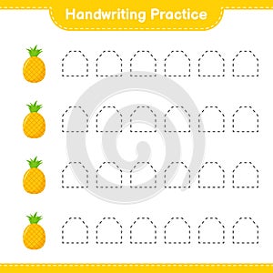Handwriting practice. Tracing lines of Pineapple. Educational children game, printable worksheet, vector illustration