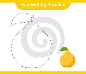 Handwriting practice. Tracing lines of Quince. Educational children game, printable worksheet, vector illustration