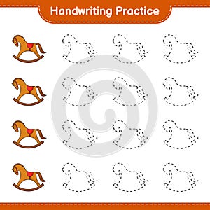 Handwriting practice. Tracing lines of Rocking Horse. Educational children game, printable worksheet, vector illustration