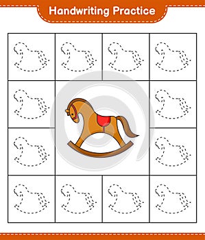 Handwriting practice. Tracing lines of Rocking Horse. Educational children game, printable worksheet, vector illustration