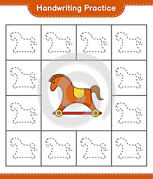 Handwriting practice. Tracing lines of Rocking Horse. Educational children game, printable worksheet, vector illustration