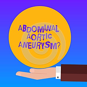 Handwriting text Abdominal Aortic Aneurysmquestion. Concept meaning getting to know the enlargement of aorta Hu analysis Hand in