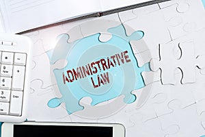 Handwriting text Administrative Law. Business approach Body of Rules regulations Orders created by a government Building