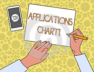 Handwriting text Applications Chart. Concept meaning graph used to study how a process changes over time Top View Man