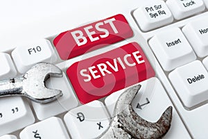 Handwriting text Best Service. Word Written on finest reviewed assistance provided by a system to its customer