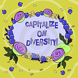 Handwriting text Capitalize On Diversity. Concept meaning Bringing together workers with different ethnicity Floral