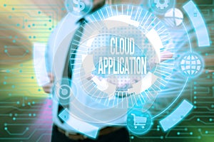 Handwriting text Cloud Application. Business approach the software program where cloud computing works Gentelman Uniform photo