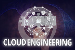 Handwriting text Cloud Engineering. Business concept application of engineering disciplines to cloud computing Hand