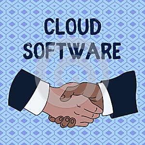 Handwriting text Cloud Software. Concept meaning Programs used in Storing Accessing data over the internet Hand Shake