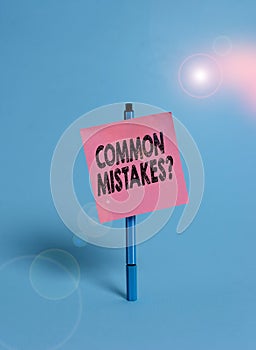 Handwriting text Common Mistakes Question. Concept meaning repeat act or judgement misguided making something wrong Ballpoint