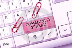 Handwriting text Community Spread. Business showcase dissemination of a highlycontagious disease within the local area
