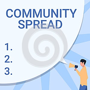 Handwriting text Community Spread. Concept meaning dissemination of a highlycontagious disease within the local area Man