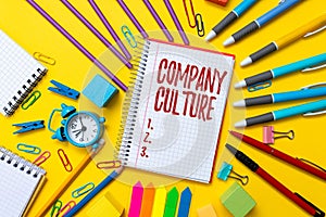 Handwriting text Company Culture. Concept meaning pervasive values and attitudes that characterize a company Colorful