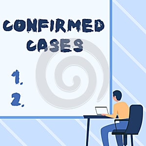 Handwriting text Confirmed Cases. Business overview set of circumstances or conditions requiring action Man Sitting