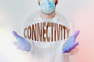 Handwriting text Connectivity. Concept meaning quality, state, or capability of being connective or connected Laboratory