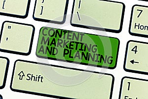 Handwriting text Content Marketing And Planning. Concept meaning Advertising Promotion optimization strategies Keyboard