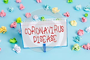 Handwriting text Coronavirus Disease. Concept meaning defined as illness caused by a novel virus SARSCoV2 Colored