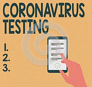 Handwriting text Coronavirus Testing. Word for Collection of samples from a viable patient to identify SARSCoV2