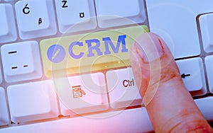 Handwriting text Crm. Concept meaning Strategy for analysisaging the Affiliation Interactions of an organization