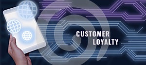 Handwriting text Customer Loyalty. Word for Client Satisfaction LongTerm relation Confidence photo